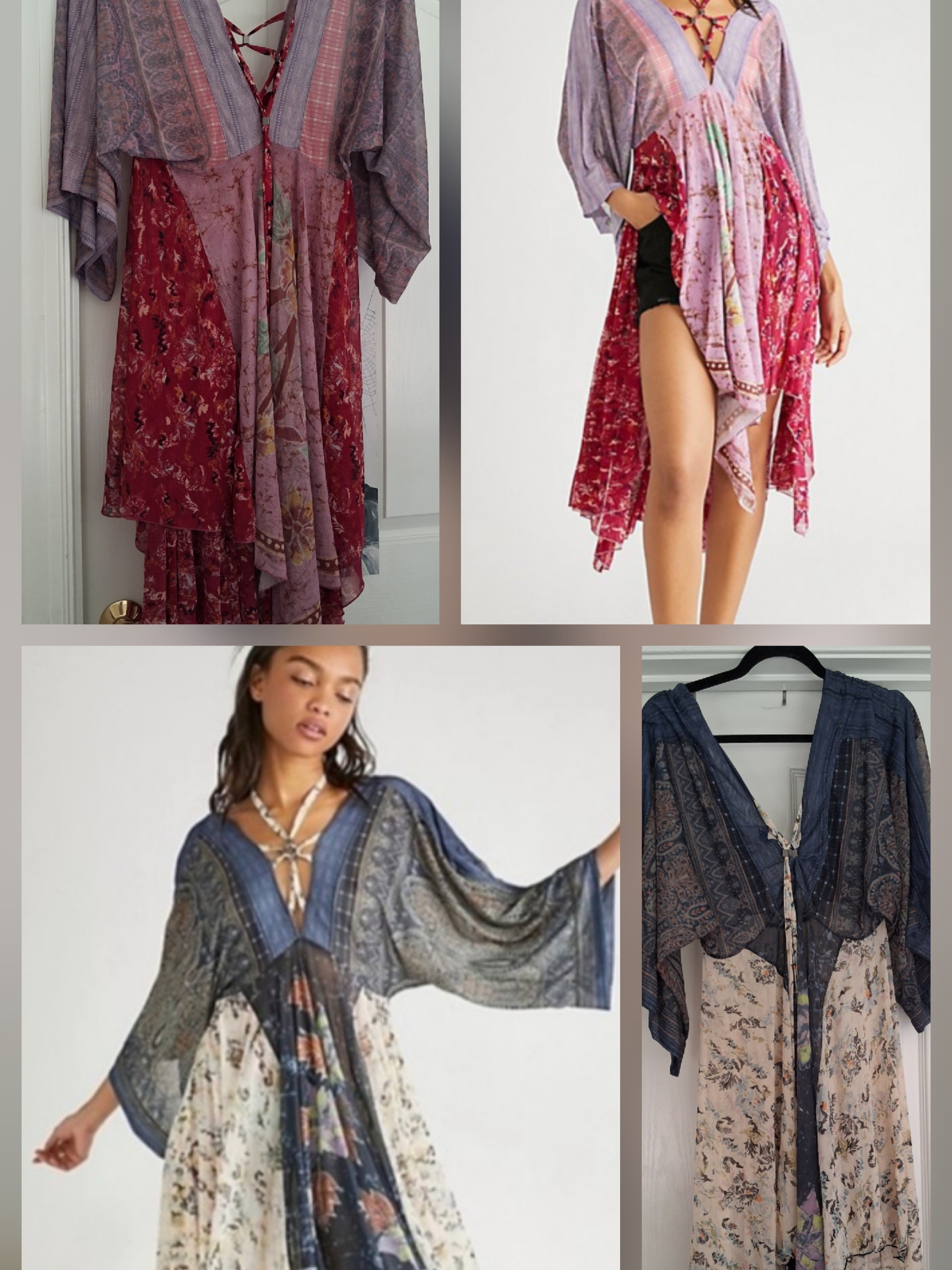 Nwt Free People Blanca Maxi Top Midi Dress Patchwork Detailed Flutter Kimono